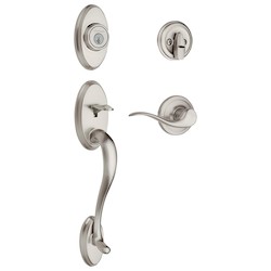 Kwikset 98001-107 | Shelburne Single Cylinder Handleset w/Tustin Lever featuring SmartKey in Satin Nickel