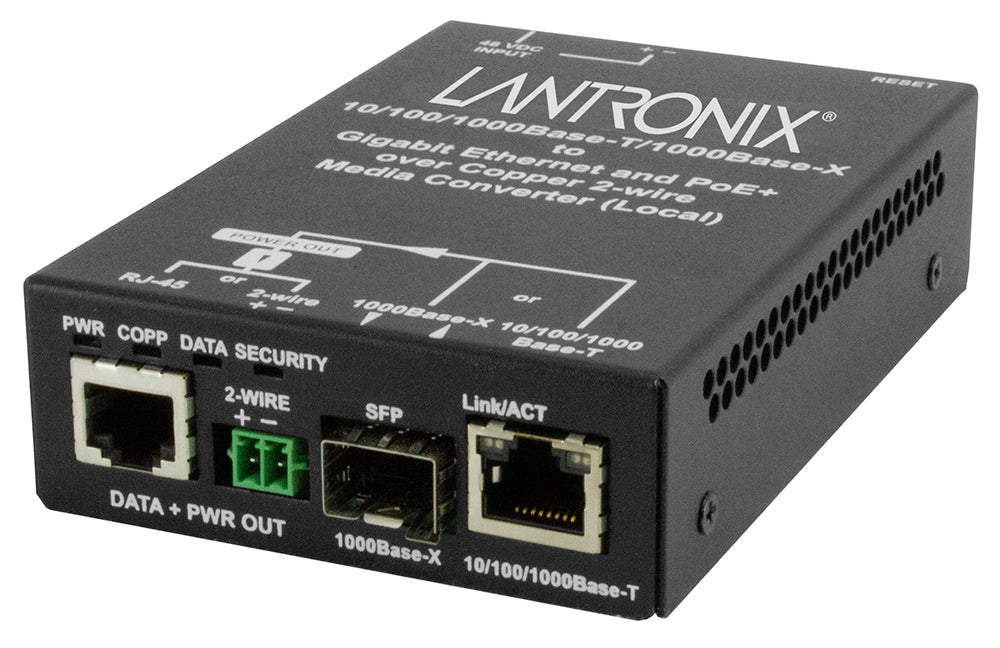 Lantronix EO2PD4052-111 | Ethernet Over 2-Wire Extender With PoE+(1) 10/100/1000Base RJ-45/SFP Combo Port + (1) 1000Base-T RJ-45 Port