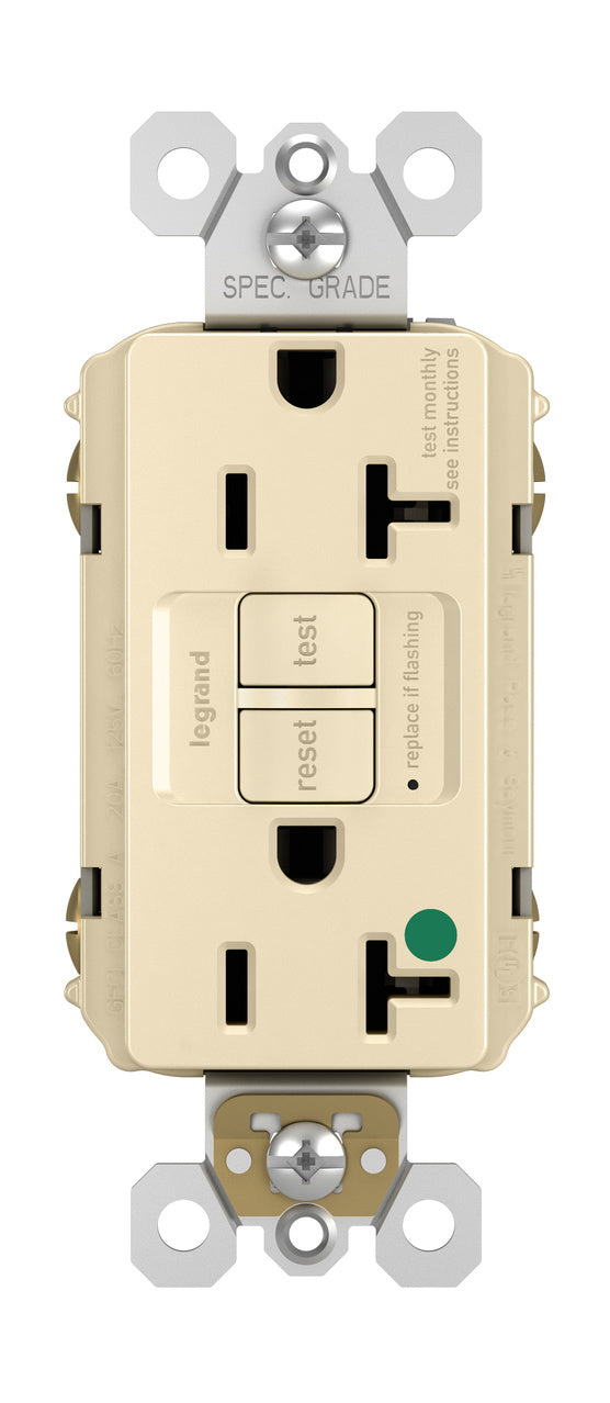 Legrand 2097-HGI | Hospital Grade 20A Duplex Self-Test Gfci Receptacles With Safelock Protection, Ivory