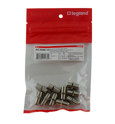 Legrand AC300610 | Coupler, F81 Connector, 1 Gigahertz, 4" Width x 0.45" Depth x 7" Height, Nickel, 10 per Pack