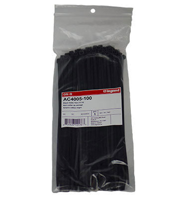 Legrand AC4005100 | Cable Tie, 11" Length x 1.072" Width, 0.05" Thickness, 0.276 to 3.03" Bundle Diameter, 50 Lb Tensile Strength, Nylon 66/Vydyne 21SPF Thermoplastic, Black, 100 per Pack