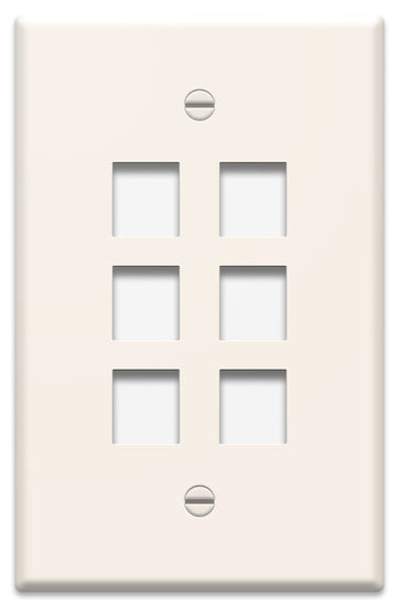 Legrand WP3306LA | Keystone Wallplate, Oversized, 1-Gang, 6-Port, 3.11" Width x 0.22" Depth x 4.87" Height, High Impact Flame-Retardant Plastic, Light Almond