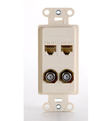 Legrand WP3422LA | Pre-Configured Strap, Phone/Data/TV/AUX, Decorator, 4-Port, (2) RJ45/F Connector, 1.65" Width x 1.29" Depth x 4.19" Height, ABS Plastic, Light Almond