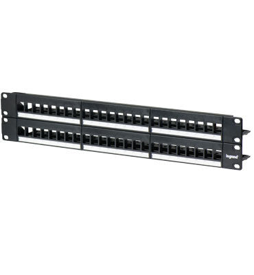 Legrand WP48RM | Keystone Patch Panel, 2U, Rack Mount, 48-Port, 20" Length x 4.125" Width x 3" Height, Steel/Plastic, Black Powder Coated