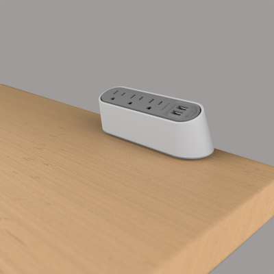 Legrand 16339 | Wiremold Slim Desktop Power Center, 3 Outlet with USB - White/Gray