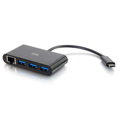 Legrand C2G 29747 | USB-C to Ethernet Adapter with PXE Boot and 3-Port USB Hub - Black