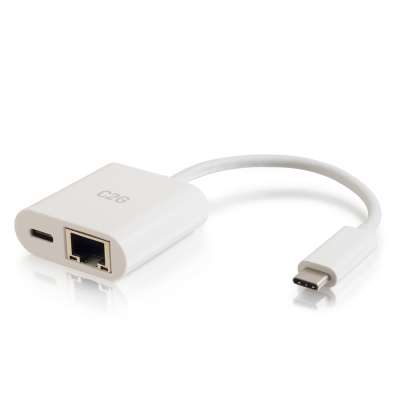 Legrand C2G 29748 | USB-C to Ethernet Multiport Adapter with PXE Boot and Power Delivery up to 60W - White
