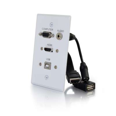 Legrand C2G 39706 | HDMI, VGA, 3.5mm Audio and USB Pass Through Single Gang Wall Plate - White