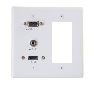 Legrand C2G 39877 | HDMI, VGA and 3.5mm Audio Pass Through Double Gang Wall Plate with One Decorative Cutout - White