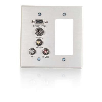 Legrand C2G 41027 | VGA, 3.5mm Audio, Composite Video and RCA Stereo Audio Pass Through Double Gang Wall Plate - Brushed Aluminum