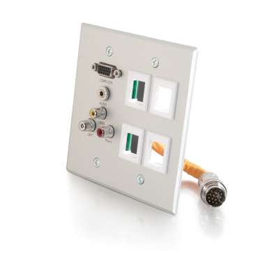 Legrand C2G 60029 | RapidRun Double Gang Integrated VGA (HD15) + 3.5mm + Composite Video + Stereo Audio + (4) Keystone Wall Plate - Brushed Aluminum