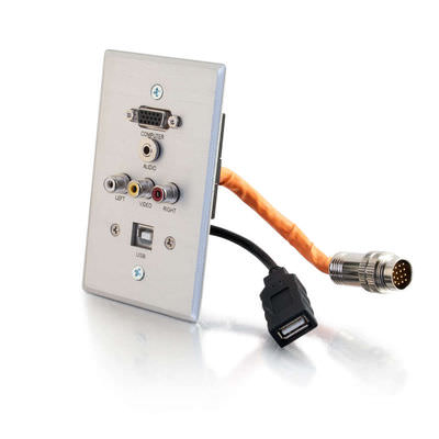 Legrand C2G 60040 | RapidRun Single Gang Integrated VGA (HD15) + 3.5mm + Composite Video + Stereo Audio + USB Wall Plate