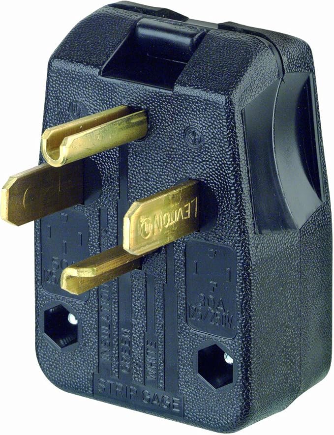 Leviton 275-T | Black Thermoplastic 30/50A 125/250V 3P4W NEMA 14-30P/14-50P Straight Blade Angled Plug