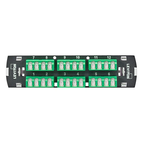 Leviton 5F100-S4V | SDX Shuttered LC Fiber Adapter Plate, Os2, Quad Lc/Apc (Green), 24 Fibers, Zirconia Ceramic Sleeve