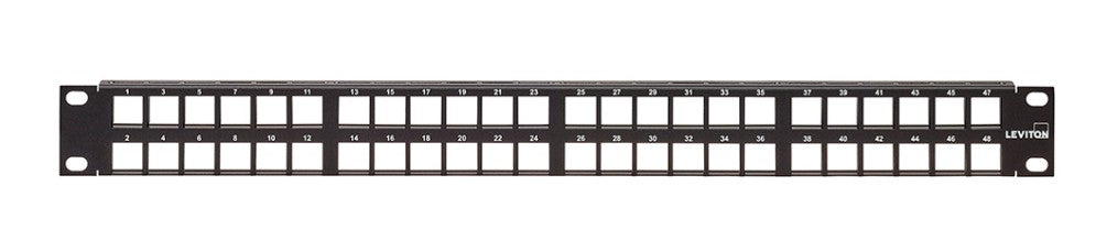 Leviton Manufacturing Co 49255-V48 | Flat Quickport Patch Panel, with Vertical Numbering, 48?Port, 1RU, Black