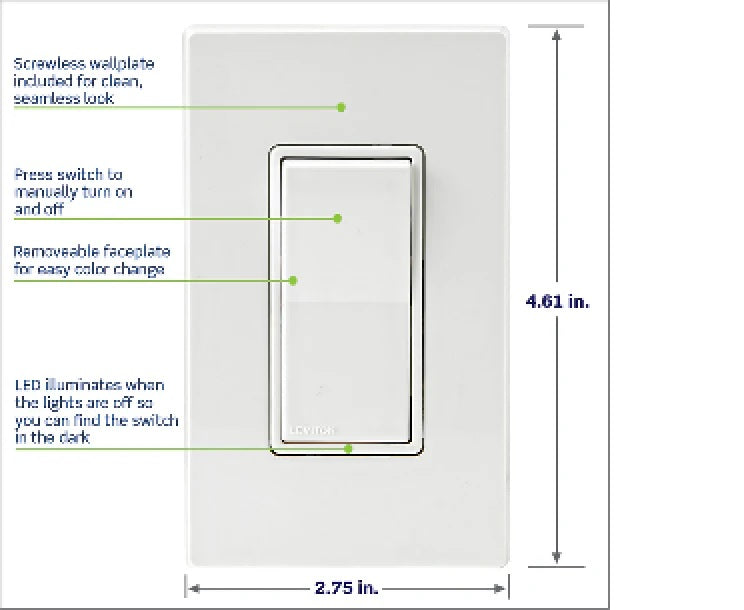 Leviton ZW15S-R02-1RW | Decora Smart Switch, Z-Wave 800 Series, Neutral Wire Required