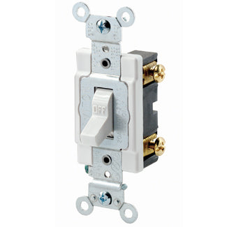 Leviton 1221-SW | 20 Amp, 120/277 Volt, Toggle Single-Pole AC Quiet Switch, Heavy Duty Spec Grade, Grounding, Back & Side Wired - WHITE