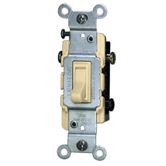 Leviton 1453-2I | 15 Amp, 120 Volt, Toggle Framed 3-Way AC Quiet Switch, Residential Grade, Grounding, Quickwire Push-In & Side Wired, - Ivory