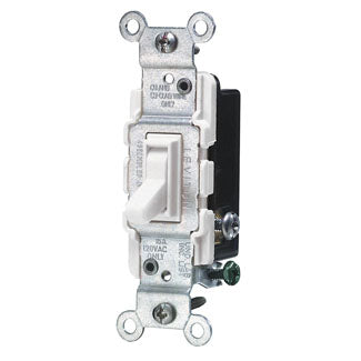 Leviton 1453-2W | 15 Amp, 120 Volt, Toggle Framed 3-Way AC Quiet Switch, Residential Grade, Grounding, Quickwire Push-In & Side Wired, - White