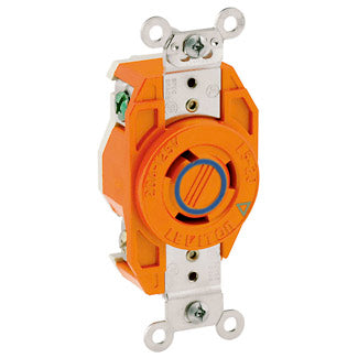 Leviton 2320-IG | 20 Amp, 250 Volt, NEMA L6-20R, 2P, 3W, Flush Mtg Locking Receptacle, Industrial Grade, Isolated Ground, V-0-MAX - ORANGE