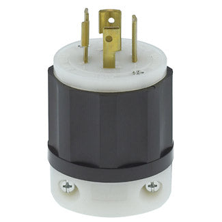 Leviton 2421 | 20 Amp, 250 Volt 3-Phase, NEMA L15-20P, 3P, 4W, Locking Plug, Industrial Grade, Grounding - BLACK-WHITE
