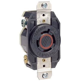 Leviton 2430 | 20 Amp, 480 Volt 3-Phase, NEMA L16-20R, 3P, 4W, Flush Mtg Locking Receptacle, Industrial Grade, Grounding, V-0-MAX - BLACK