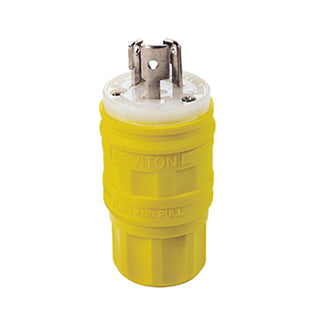 Leviton 24W47 | 15 Amp, 125 Volt, NEMA L5-15P, 2P, 3W, Locking Plug, Industrial Grade, Grounding, Wetguard - YELLOW