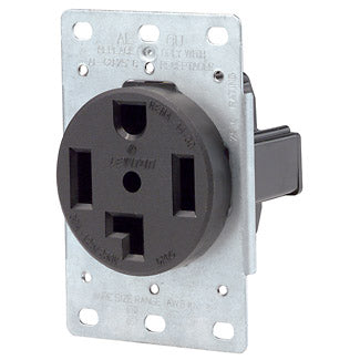 Leviton 278 | 30 Amp, 125/250 Volt, NEMA 14-30R, 3P, 4W, Flush Mtg Receptacle, Straight Blade, Industrial Grade, Grounding, Side Wired, Steel Strap, - Black