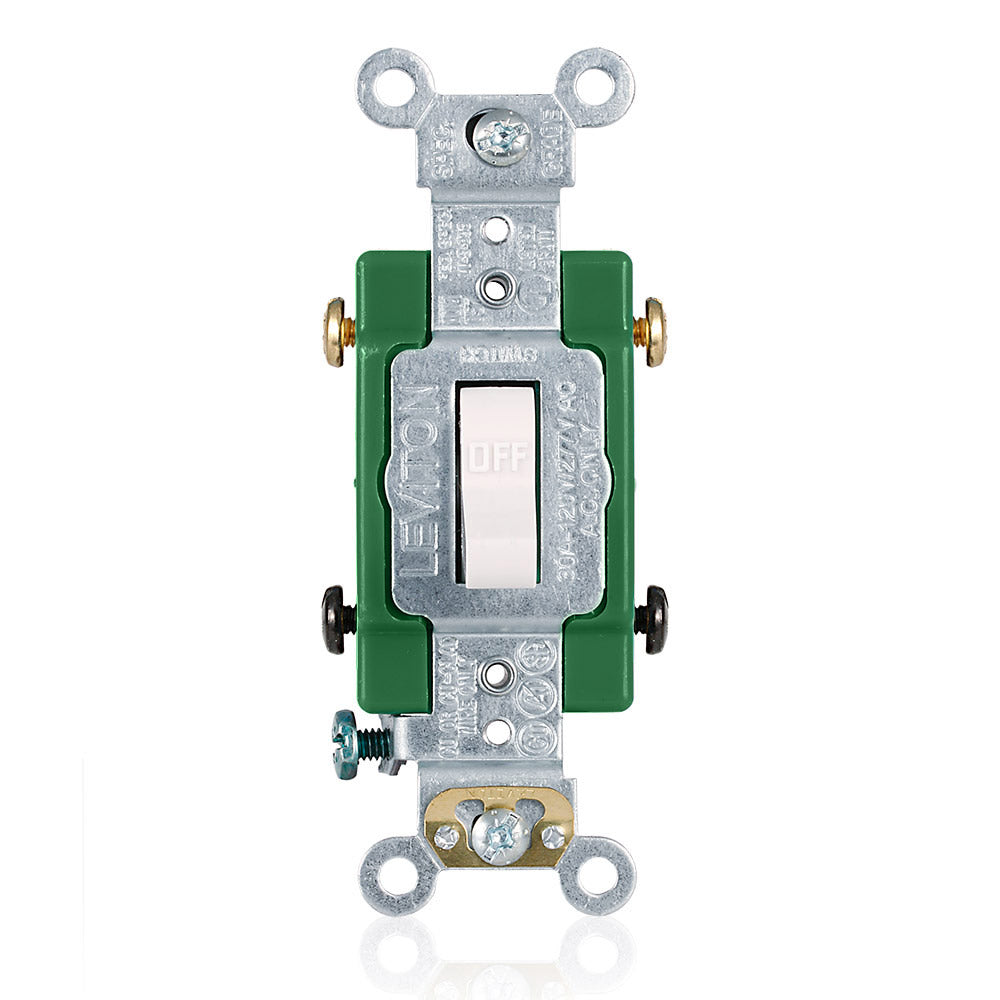 Leviton 3032-2W | 30 Amp, 120/277 Volt, Toggle Double-Pole AC Quiet Switch, Extra Heavy Duty Spec Grade, Self Grounding, Back & Side Wired - WHITE