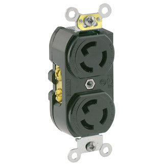 Leviton 4700 | 15 Amp, 125 Volt, NEMA L5-15R, 2P, 3W, Duplex Locking Receptacle, Common Feed, Self-Grounding - BLACK