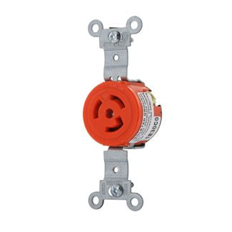 Leviton 4710-IG | 15 Amp, 125 Volt, NEMA L5-15R, 2P, 3W, Single Locking Receptacle, Industrial Grade, Isolated Ground, - ORANGE