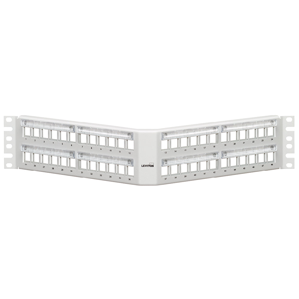 Leviton 49256-W8M | 48-Port 2RU Angled QuickPort Patch Panel w/ Mag Lens, White