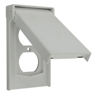 Leviton 4978-GY | 1-Gang Duplex Device Receptacle Wallplate, Weather-Resistant, Thermoplastic Nylon, Device Mount, Vertical Self Closing Lid - GRAY