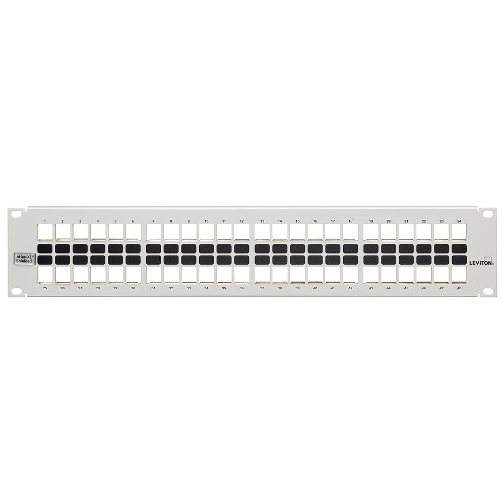 Leviton 4S255-WS8 | 48-Port 2RU Flat Shielded QuickPort Patch Panel, White