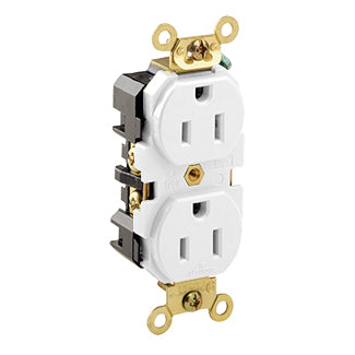 Leviton 5262-W | Duplex Receptacle Outlet, Extra Heavy-Duty Industrial Specification Grade, Smooth Face, Self-Grounding - White