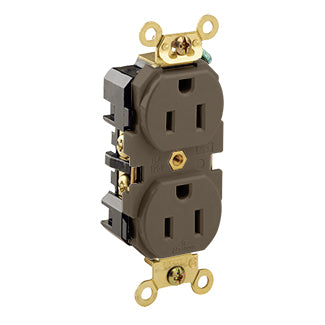 Leviton 5262 | Duplex Receptacle Outlet, Extra Heavy-Duty Industrial Specification Grade, Smooth Face, Self-Grounding - Brown