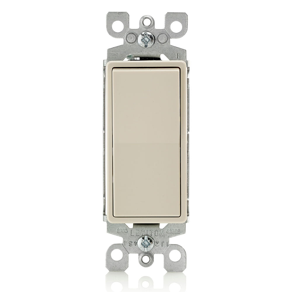 Leviton 5603-2T | 15 Amp, 120/277 Volt, Decora Rocker 3-Way AC Quiet Switch, Residential Grade, Grounding, Quickwire Push-In & Side Wired - Light Almond