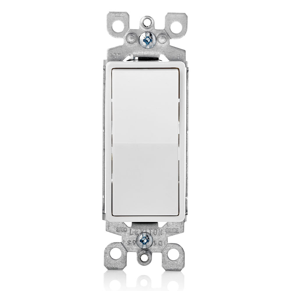 Leviton 5603-2W | 15 Amp, 120/277 Volt, Decora Rocker 3-Way AC Quiet Switch, Residential Grade, Grounding, Quickwire Push-In & Side Wired - White