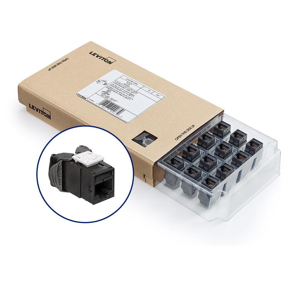 Leviton 61UJK-CE6 | Atlas-X1 Cat 6 UTP QuickPort Jack, Black, GreenPack 12-Pack (includes 12 jacks and 12 wire managers)