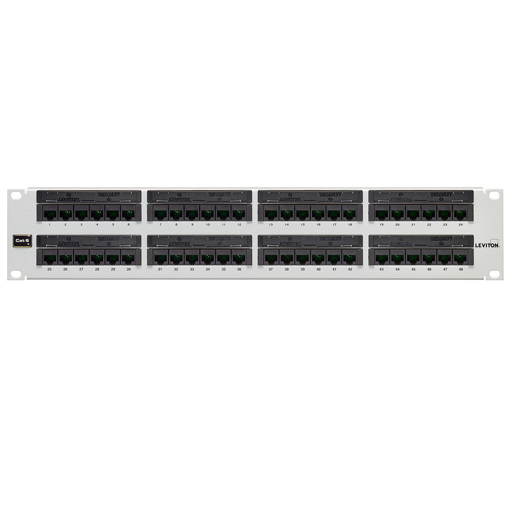 Leviton 69586-W48 | 48-Port 2RU Flat Cat 6 110-Style Patch Panel, White