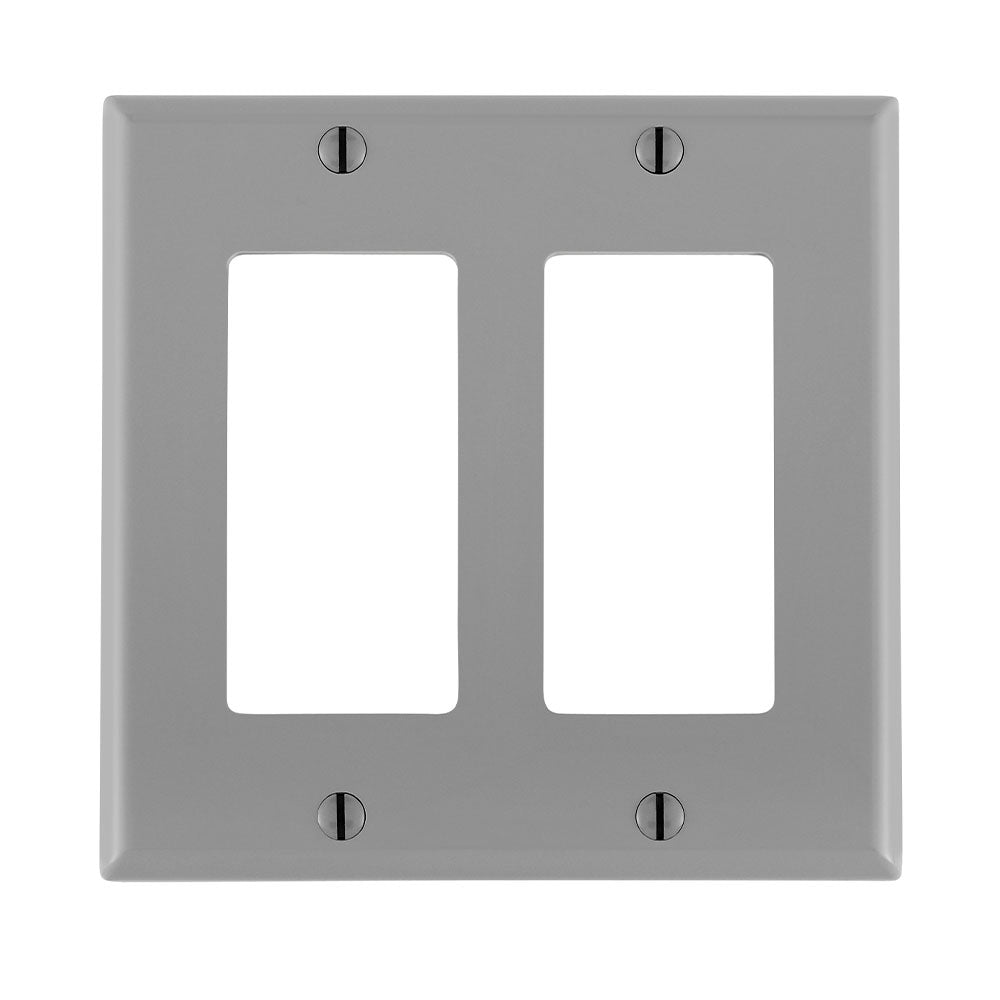 Leviton 80409-NGY | 2-Gang Decora/GFCI Device Decora Wallplate/Faceplate, Standard Size, Thermoplastic Nylon, Device Mount, - Gray