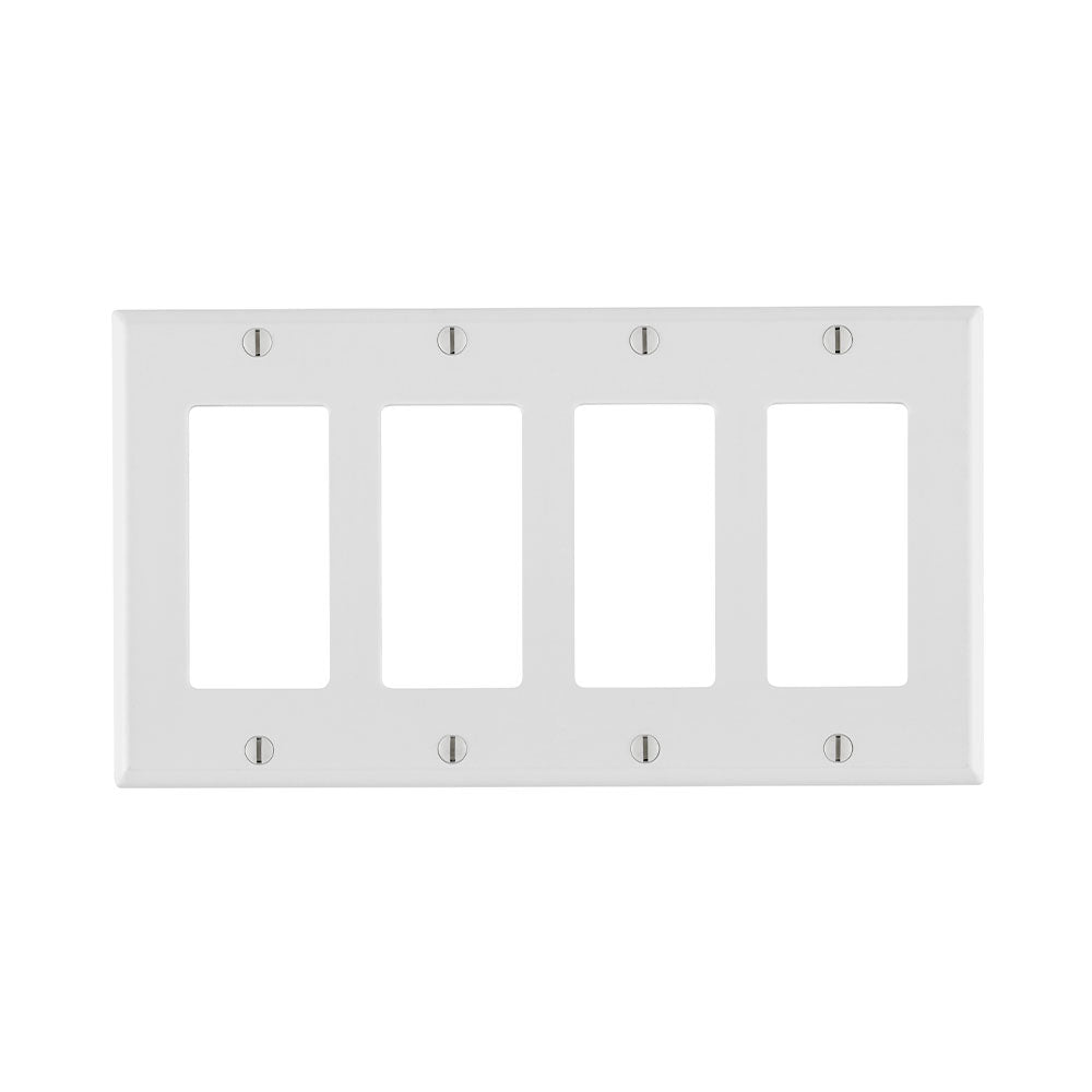 Leviton 80412-W | 4-Gang Decora/GFCI Device Decora Wallplate/Faceplate, Standard Size, Thermoset, Device Mount - White
