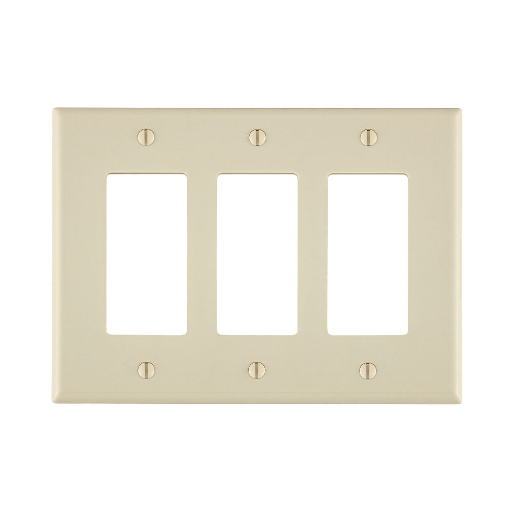 Leviton 80611-T | 3-Gang Decora/GFCI Device Decora Wallplate/Faceplate, Midway Size, Thermoset, Device Mount - Light Almond