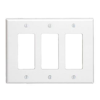 Leviton 80611-W | 3-Gang Decora/GFCI Device Decora Wallplate/Faceplate, Midway Size, Thermoset, Device Mount - White
