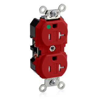 Leviton 8300-SGR | Duplex Receptacle Outlet, Extra Heavy-Duty Hospital Grade, Tamper-Resistant, Smooth Face, Self-Grounding - Red