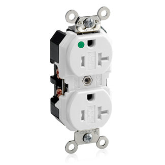 Leviton 8300-SGW | Duplex Receptacle Outlet, Extra Heavy-Duty Hospital Grade, Tamper-Resistant, Smooth Face, Self-Grounding - White
