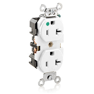 Leviton 8300-W | Duplex Receptacle Outlet, Extra Heavy-Duty Hospital Grade, Smooth Face, Self-Grounding - White