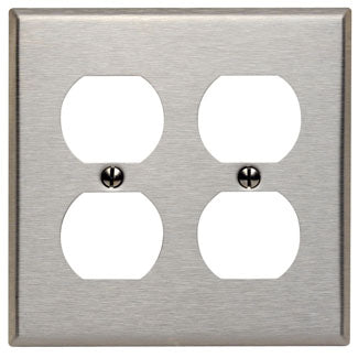 Leviton 84016 | 2-Gang Duplex Device Receptacle Wallplate, Standard Size, 430 Stainless Steel, Device Mount, - Stainless Steel