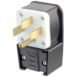 Leviton 9452-P | 50 Amp, 125/250 Volt, NEMA 14-50P, 3P, 4W, Plug, Straight Blade, Industrial Grade, Grounding, Angle - Black