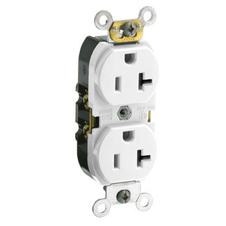 Leviton CR020-W | Duplex Receptacle Outlet, Commercial Specification Grade, Smooth Face, 20 Amp, 125 Volt, NEMA 5-20R, 2-Pole, 3-Wire, Self-Grounding - White